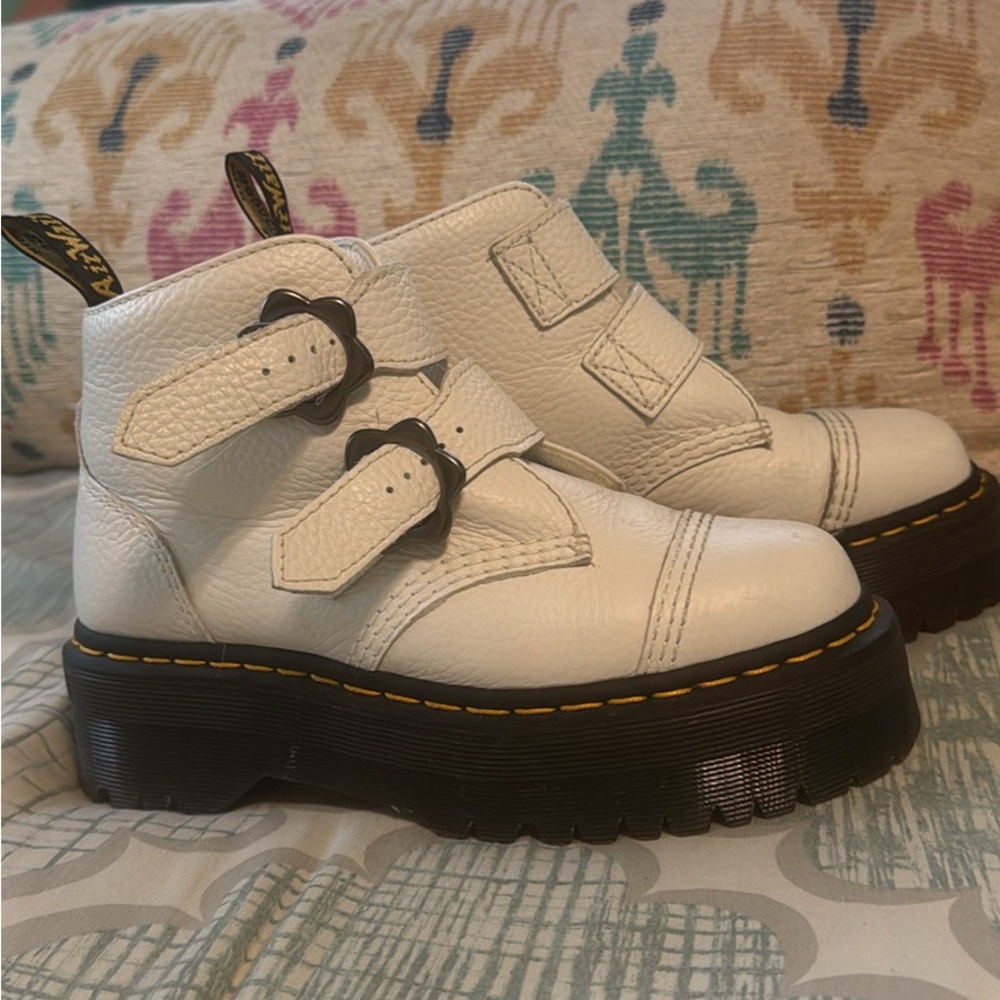 White Leather Buckle Boots